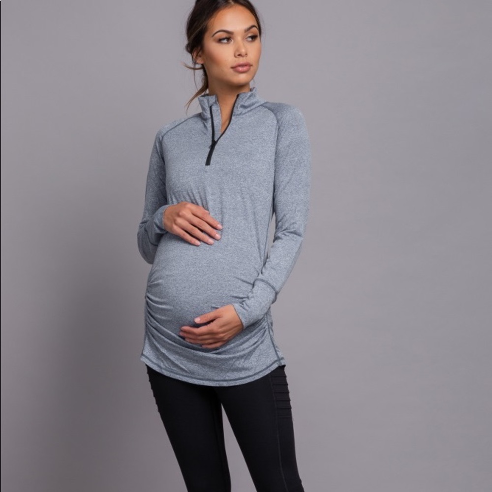 PinkBlush Msternity Navy Heathered 3/4 Zip Top